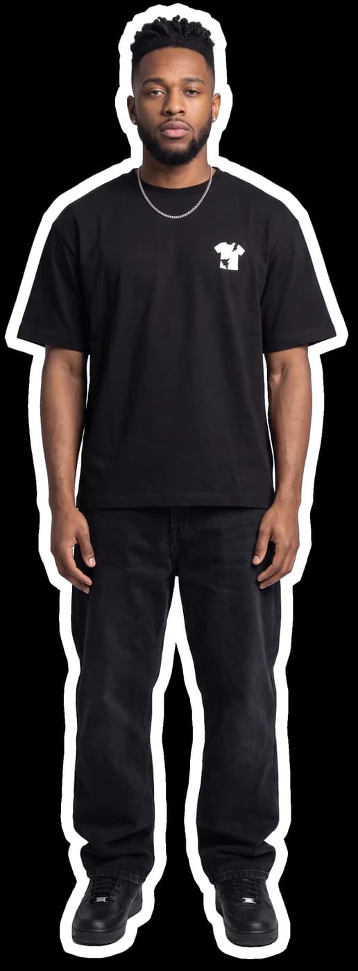 Sticker cutout of malik wearing a Trashy T-Shirts tee